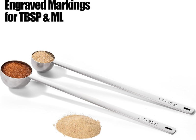 Doosu 18/8 Stainless Steel Coffee Scoops, Food-Grade Metal Measuring Spoons with 8.5in Long Handle, Tablespoon Scooper for Coffee Beans, Ground Coffee, Espresso, Protein Powders, Tea (1 & 2 Tbsp) - Image 4